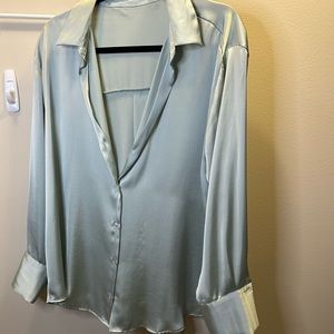 Silky pastel green zara button up blouse top